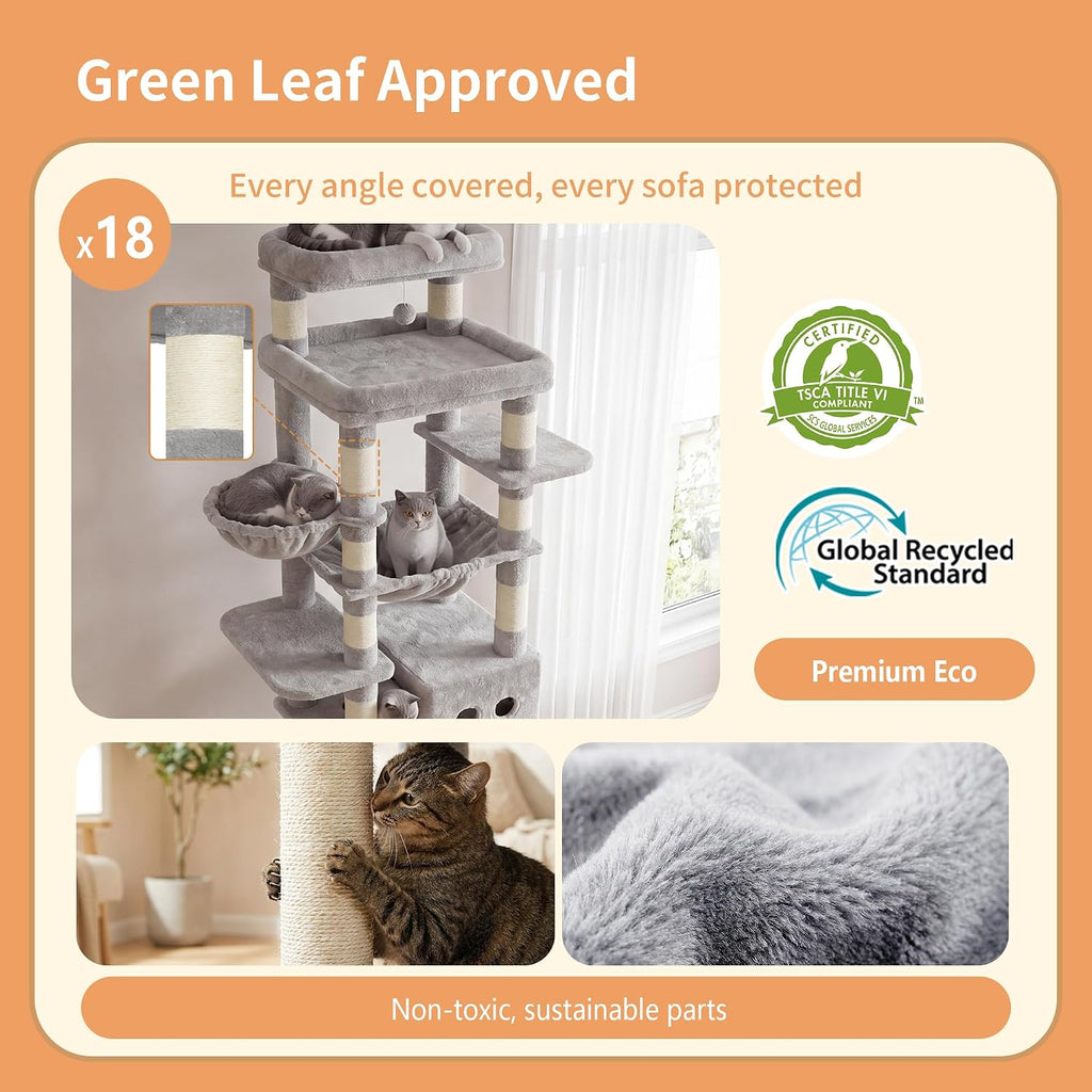 Floor to Ceiling Cat Tree, 104.7"-116.5" Height-Adjustable