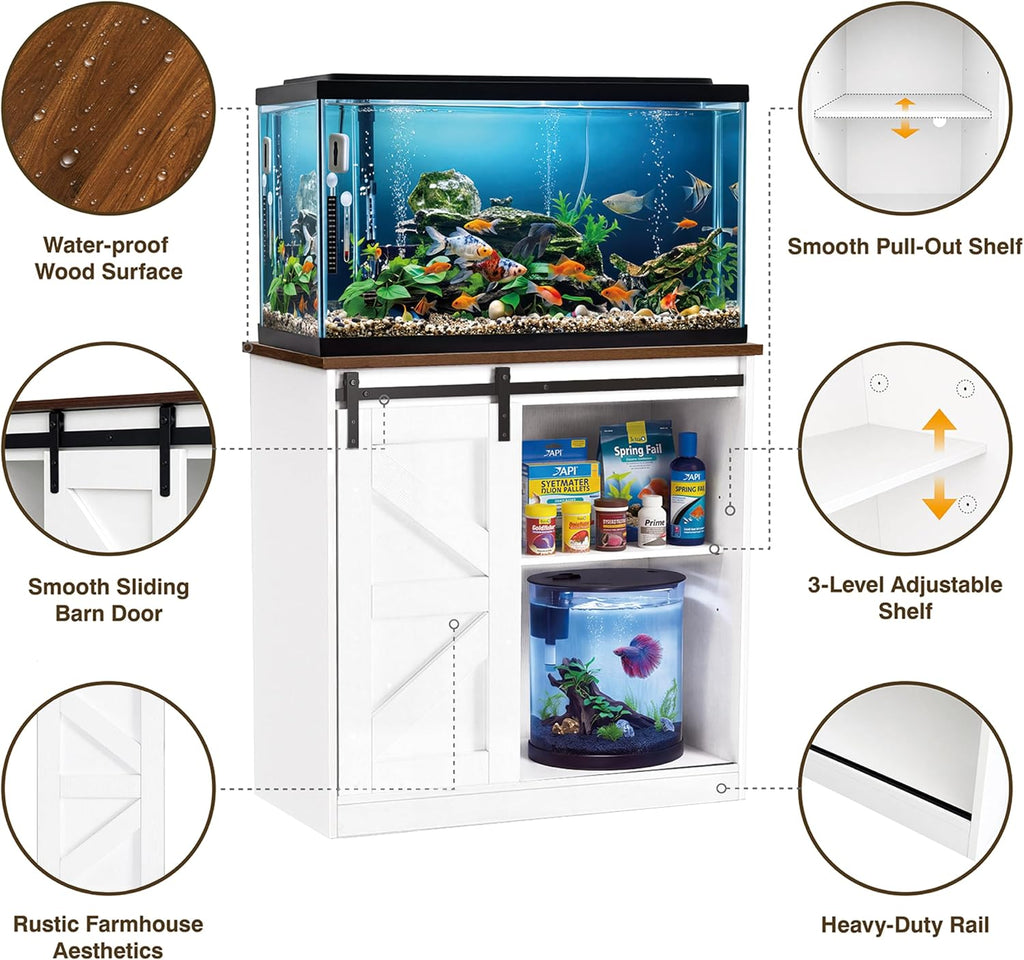 20/29/30 Gallon Farmhouse Fish Tank Stand with Storage Aquarium Stand
