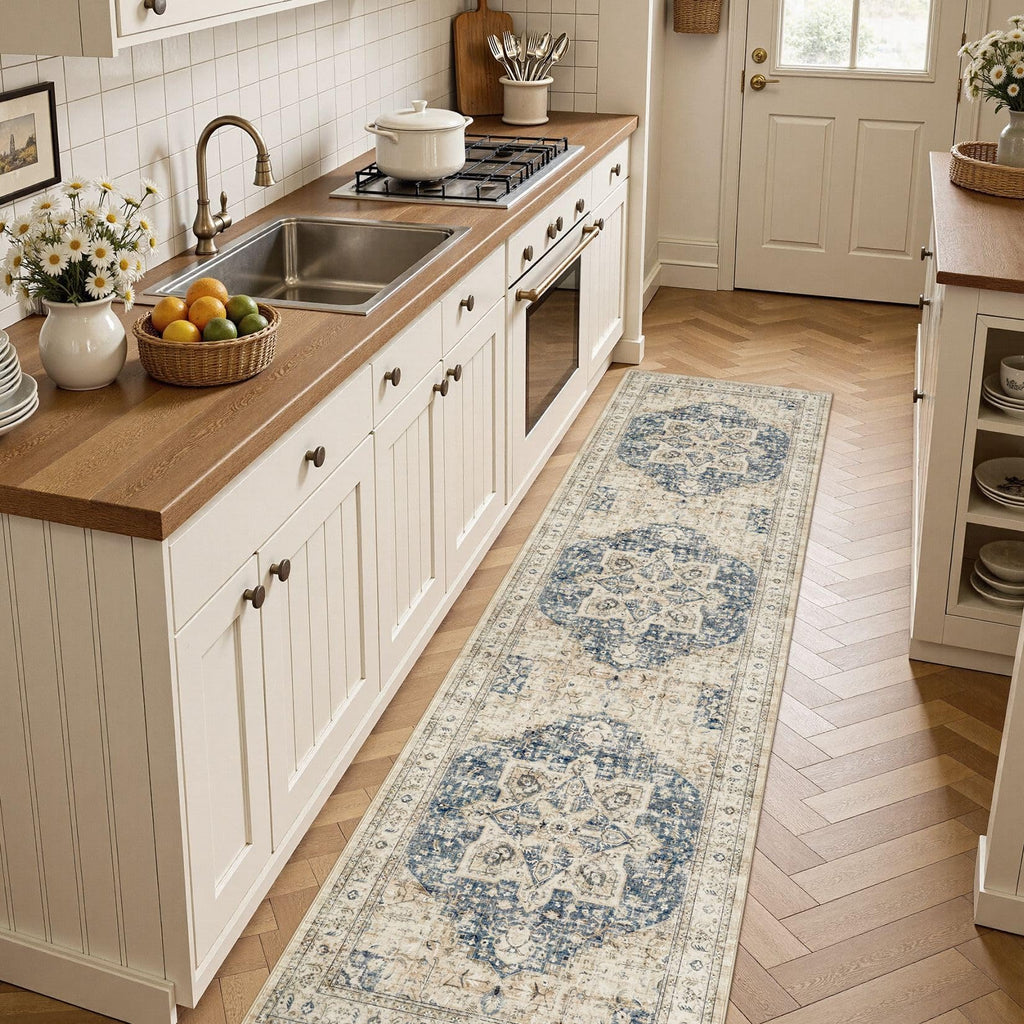 Area Rug 2x8 Runner Rugs - Washable Vintage Oriental Farmhouse Thin Indoor Carpet Bedroom Hallway Entryway Kitchen