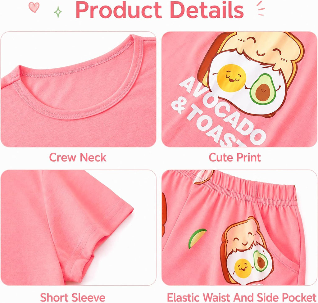 Girls Pajamas Neon Tie Dye Spiral Capybara Smiling Face Print T-shirt & Shorts Piece Soft PJ Set