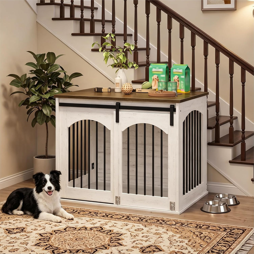 31.5" Dog Crate Furniture, Heavy Duty Dog Kennel with Barn Door