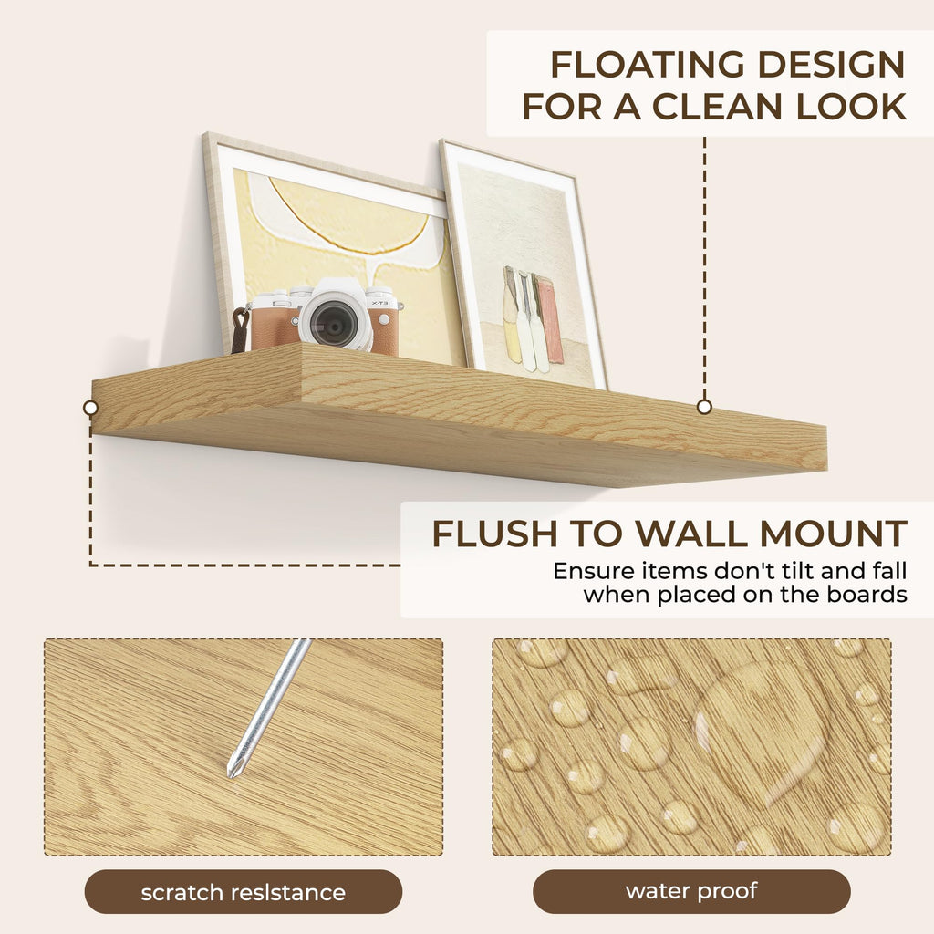36Inch Floating Shelves for Wall 2Pack, Oak, 8" Deep