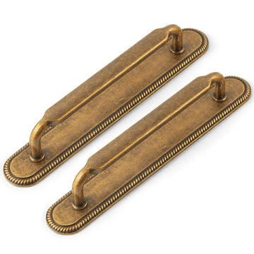 2 Pack Cabinet Pulls Antique Brass Drawer Pulls with Backplate,5 Inch Hole Center Vintage Cabinet Handles with Spacer