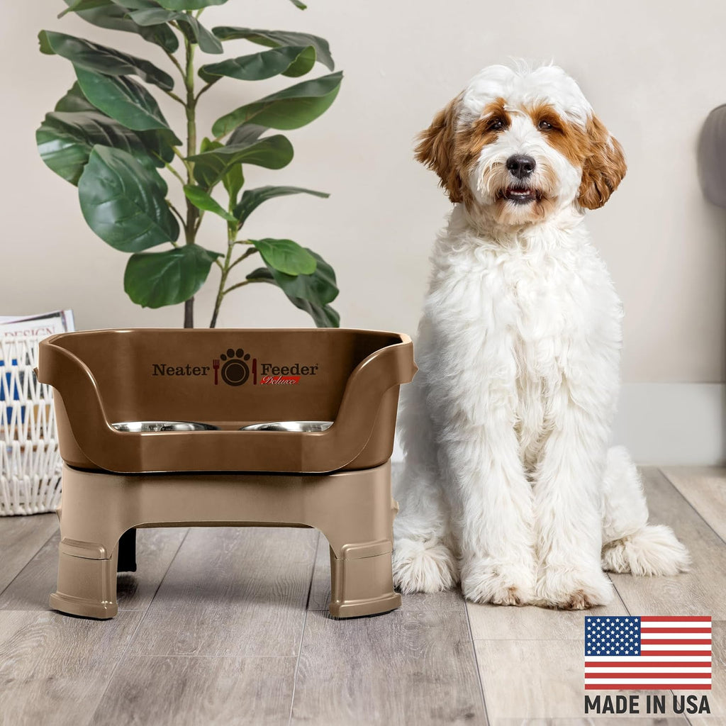 Feeder Deluxe Mess-Proof Elevated Dog Bowls for Medium Dogs (19-40 lbs), 2 Height Adjustable (10" & 12.5") No-Spill
