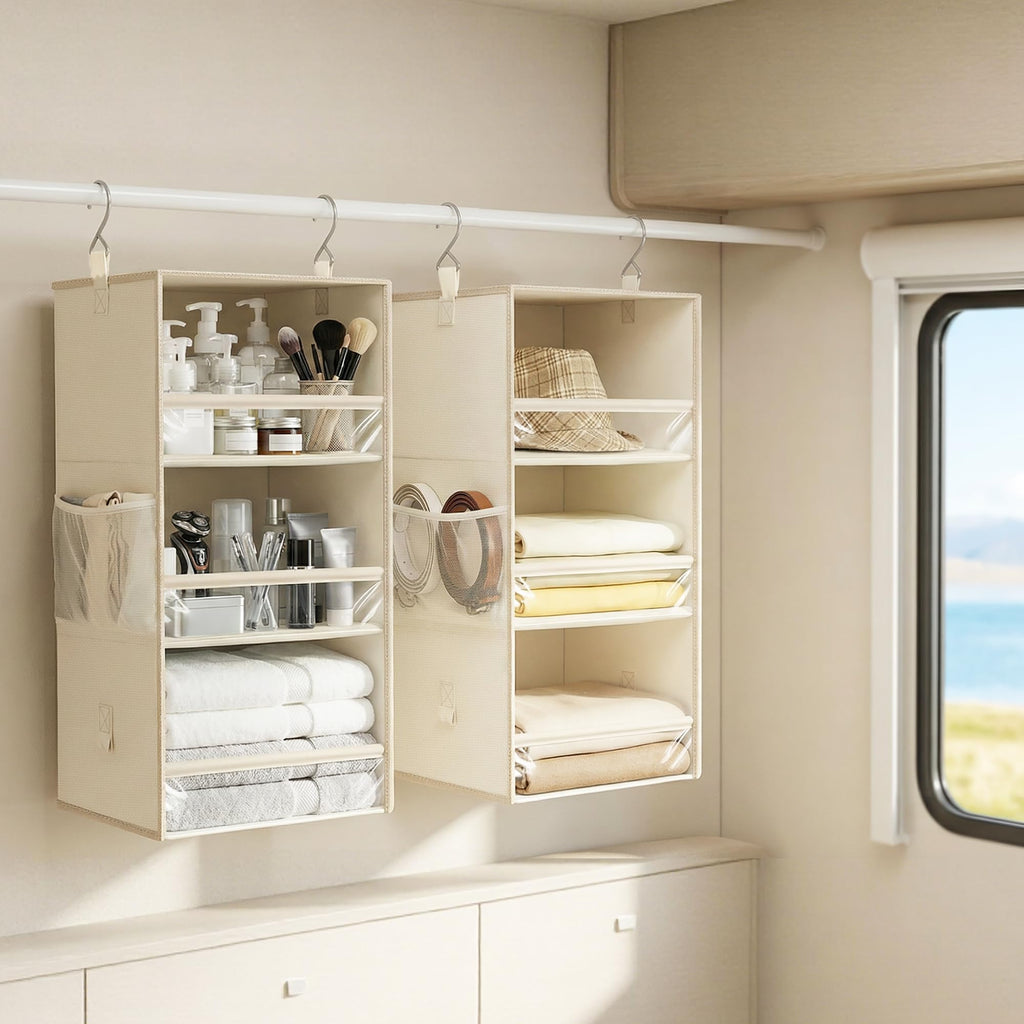 6-Shelf Hanging Closet Organizer and Storage, 2 Separable 3-Shelf Haning Organizers for Closet, Collapsible Hanging
