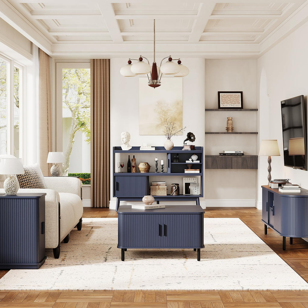 51.2" Sideboard Buffet Cabinet with Outlet & Sliding Door, Blue