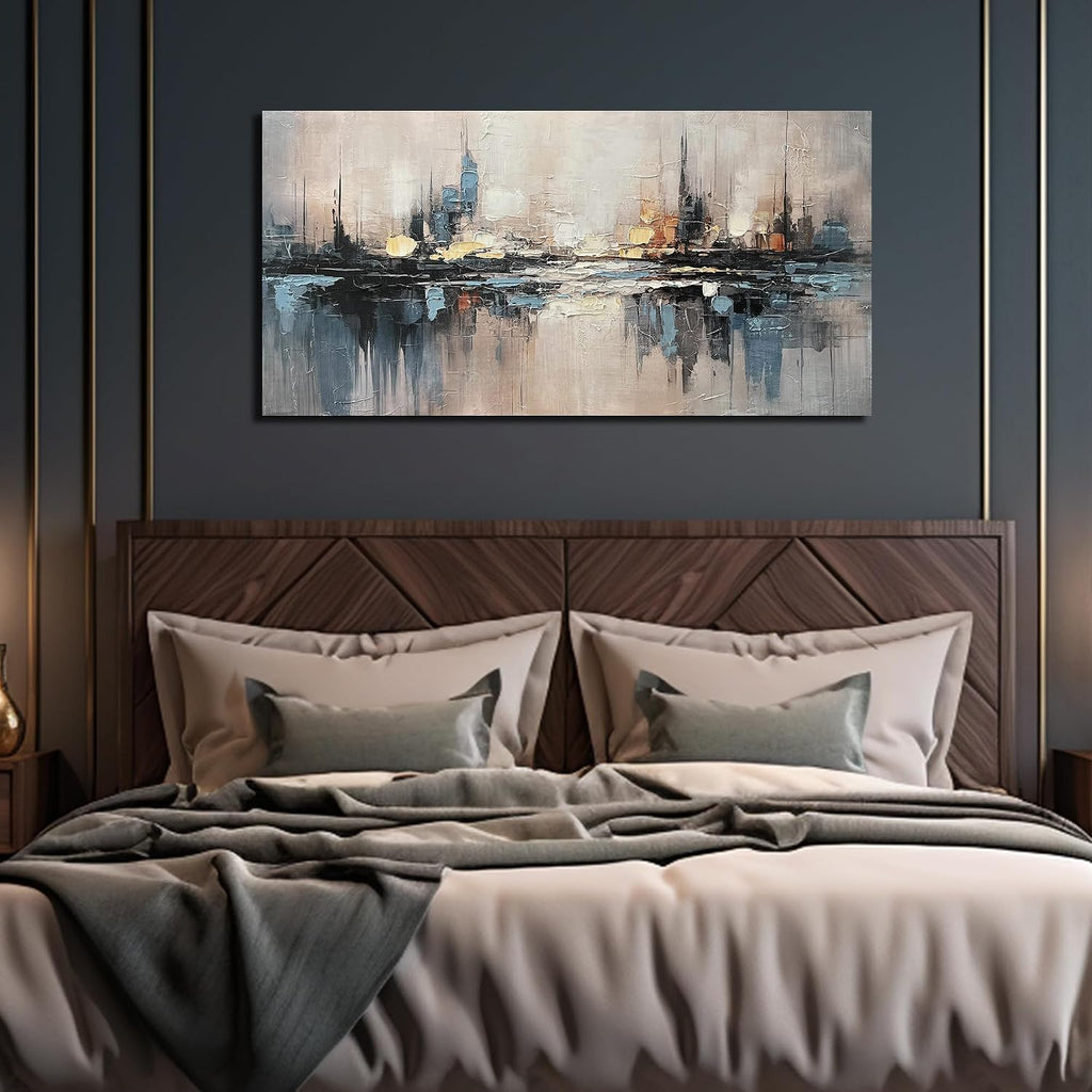 Abstract Canvas Wall Art for Bedrooom Blue and Gray Wall Decor City Wall Art Inches