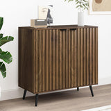 Fluted Sideboard Cabinet, Freestanding Walnut Buffet Cabinet with Adjustable Shelf, Wood Storage Cabinet