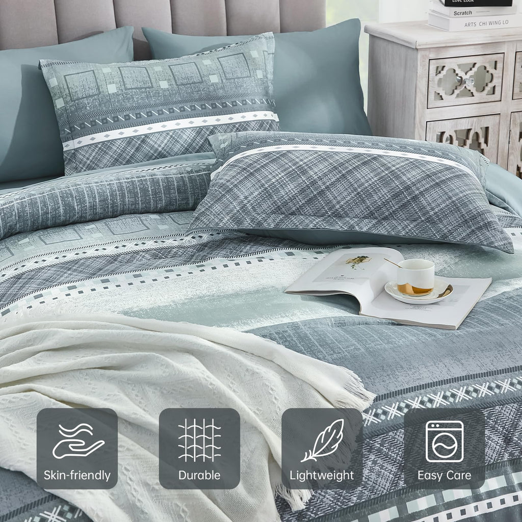 8 Piece Queen Size Comforter Set Blue Boho Bed Set
