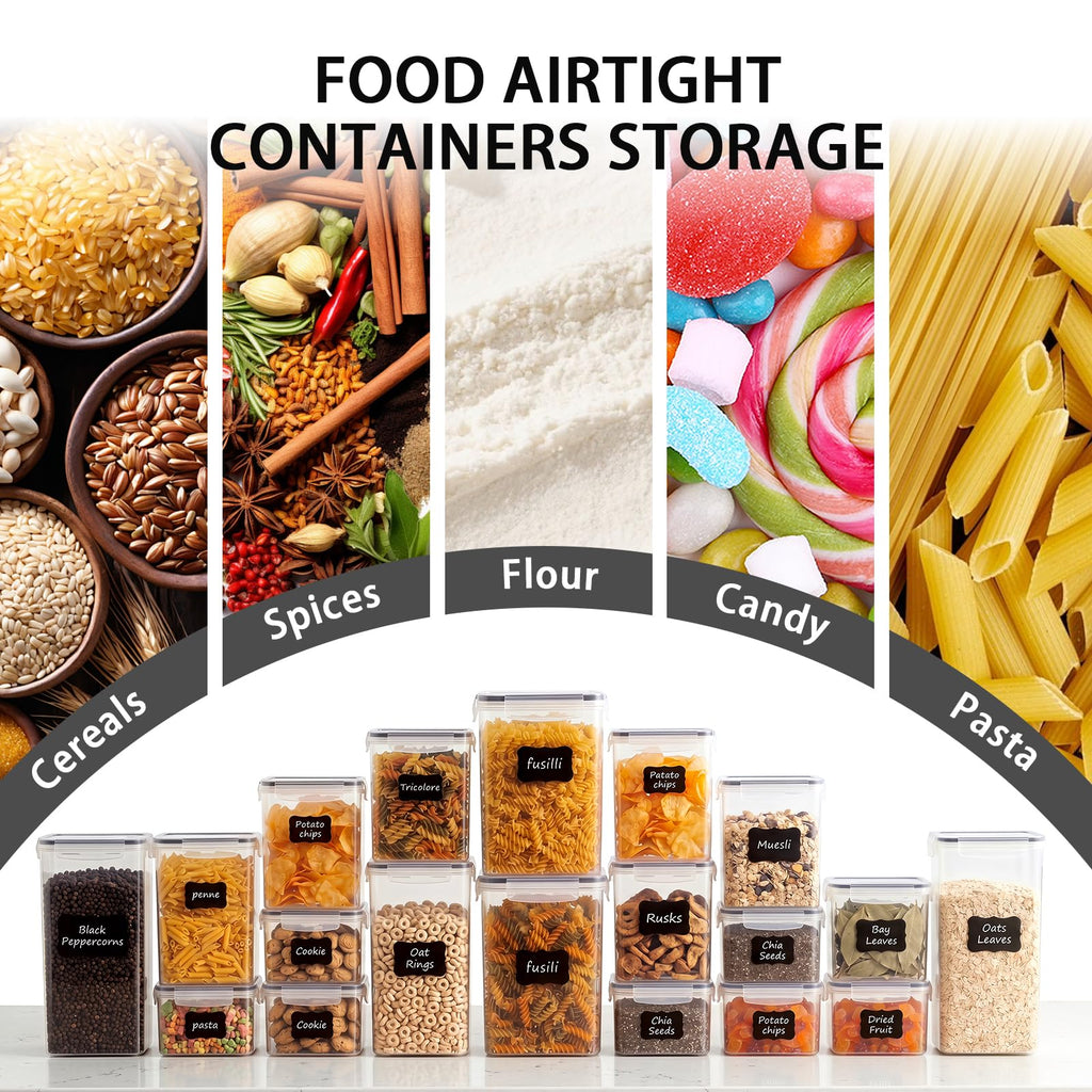 24 PCS Airtight Food Storage Containers with Lids, Plastic Kitchen and Organization Canisters for Cereal, Dry Food