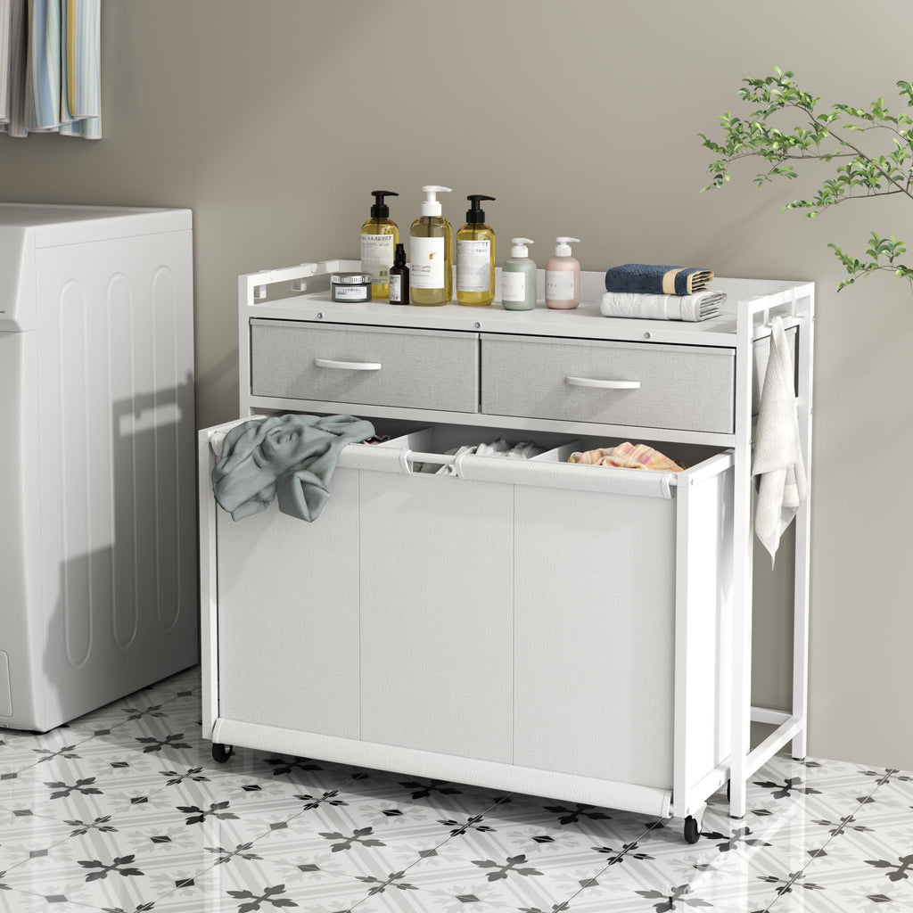 Laundry Hamper Laundry Basket with 3 Section Pull-Out Rolling Bags, Laundry Sorter for Organization and Storage with