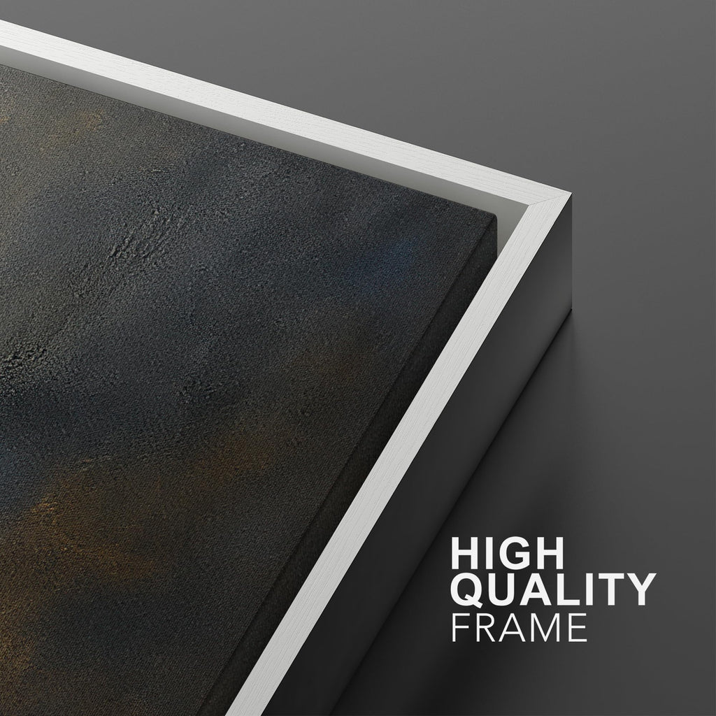 Framed Wall Art Print Set Dark Abstract Modern Contemporary in Navy Blue and Gold Brushstrokes Illustrations Modern