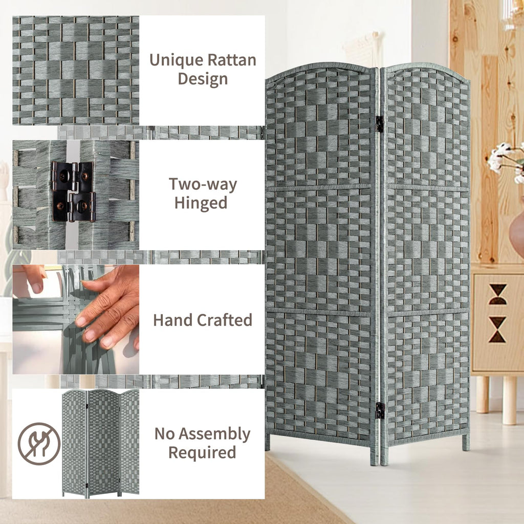 Short Room Divider, Small Folding Privacy Screens, 4 Panel Grey
