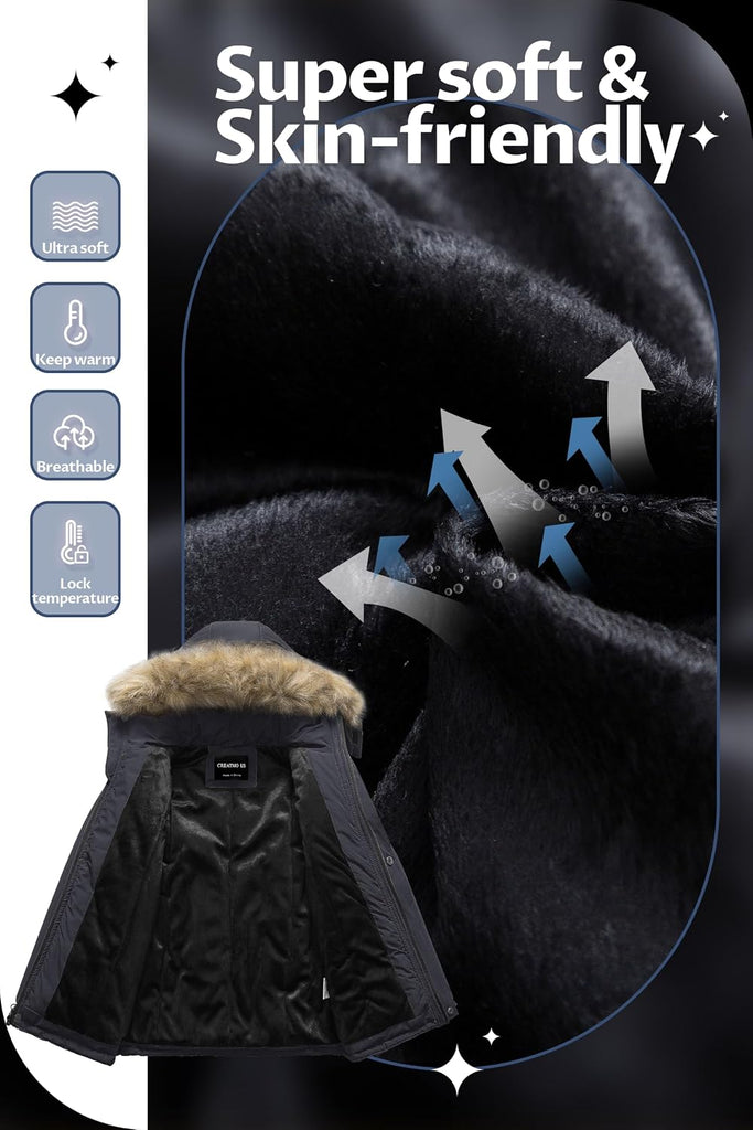 Boys' Waterproof Snow Coat Parka Windproof Winter Jacket With Detachable Fleece Hood