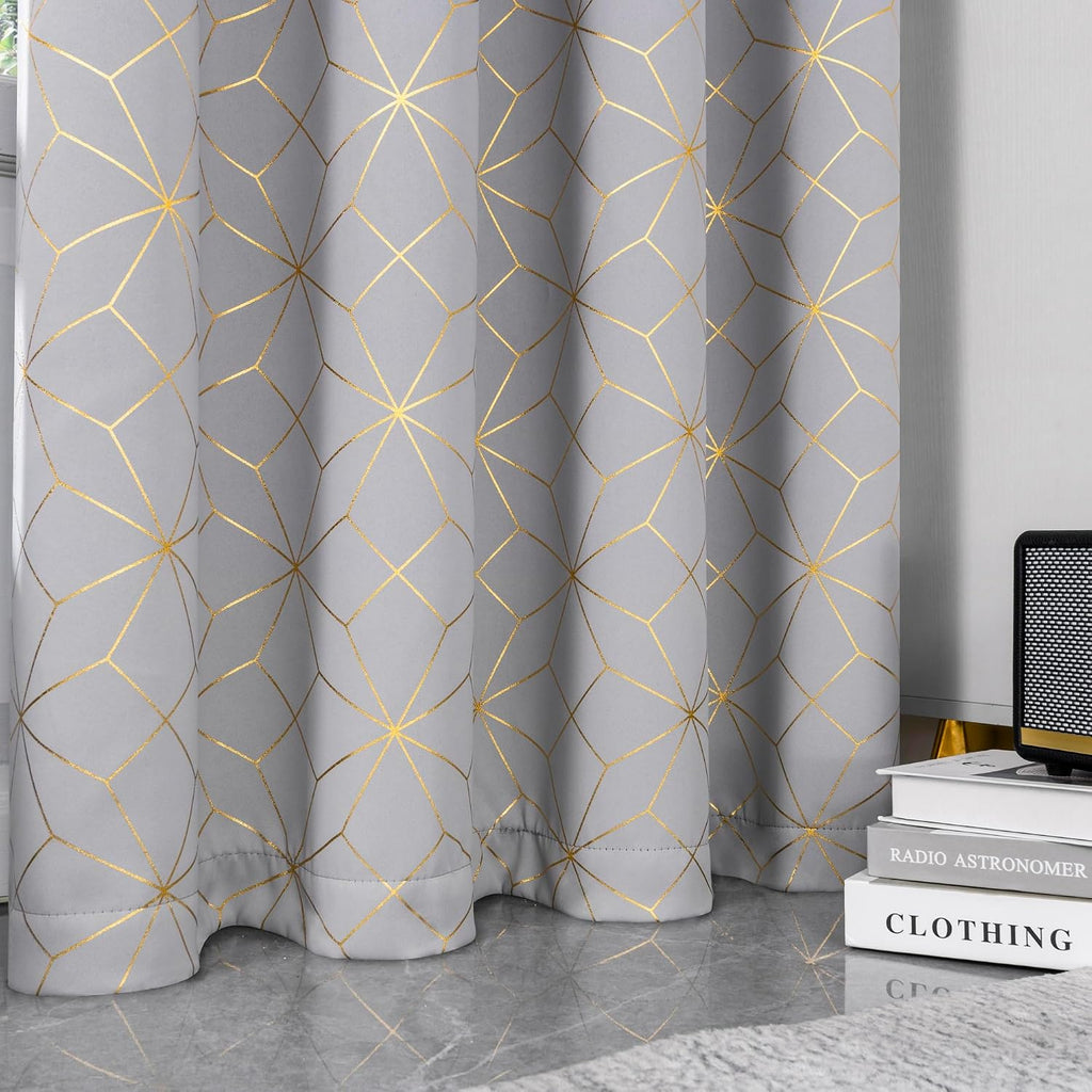 100% Blackout Curtains 84 Inches Long for Bedroom Living Room Moroccan Gold Patterned Drapes Thermal Insulated
