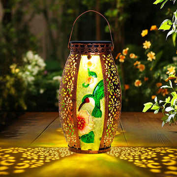 Hummingbird Solar Lantern Outdoor Waterproof, 13" Large Hanging Lantern Decorative, Metal Hummingbird Solar Lights for