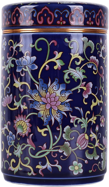 Chinoiserie Enamel Ginger Jar with Twist Lid - Traditional Chinese Blue and White Porcelain Style-Cylinder Design