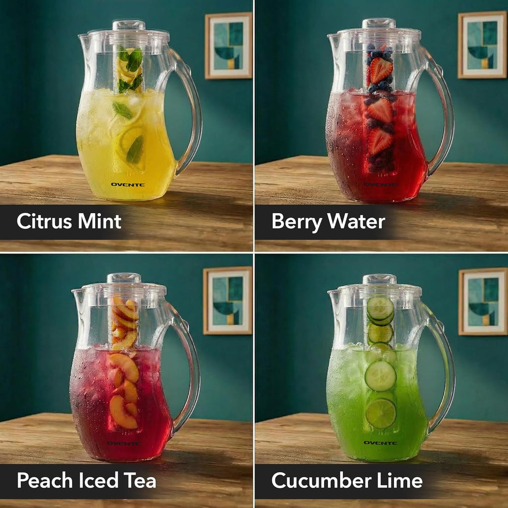 Fruit Infusion Water Pitcher 2.5L/85Oz with Removable Lid and Infuser Rod, BPA-Free, Shatterproof Acrylic Beverage