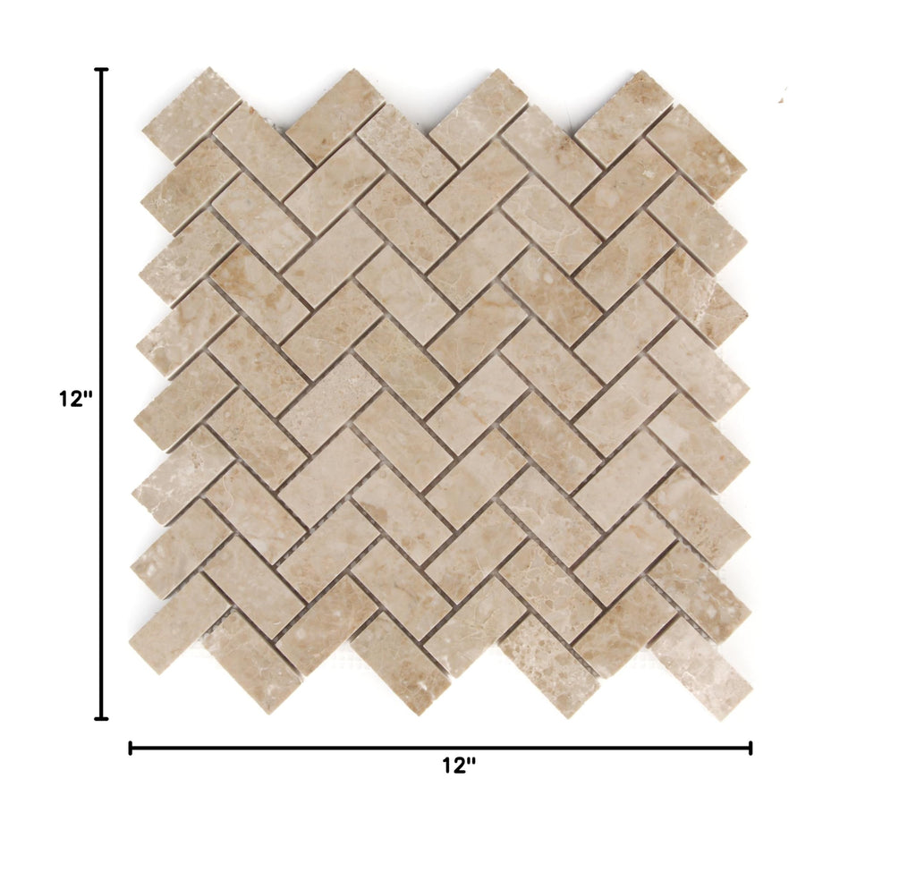 Crema Cappuccino Marble 1 X 2 Herringbone Polished Mosaic Tiles - Premium Quality (LOT of 5 Sheets)
