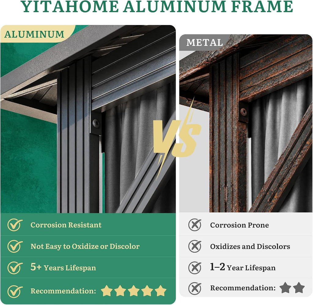 10X12FT Hard Top Gazebo Aluminum Frame Patios Double Roof Canopy Garden Metal Gazebo Tent Curtains Netting for Patios