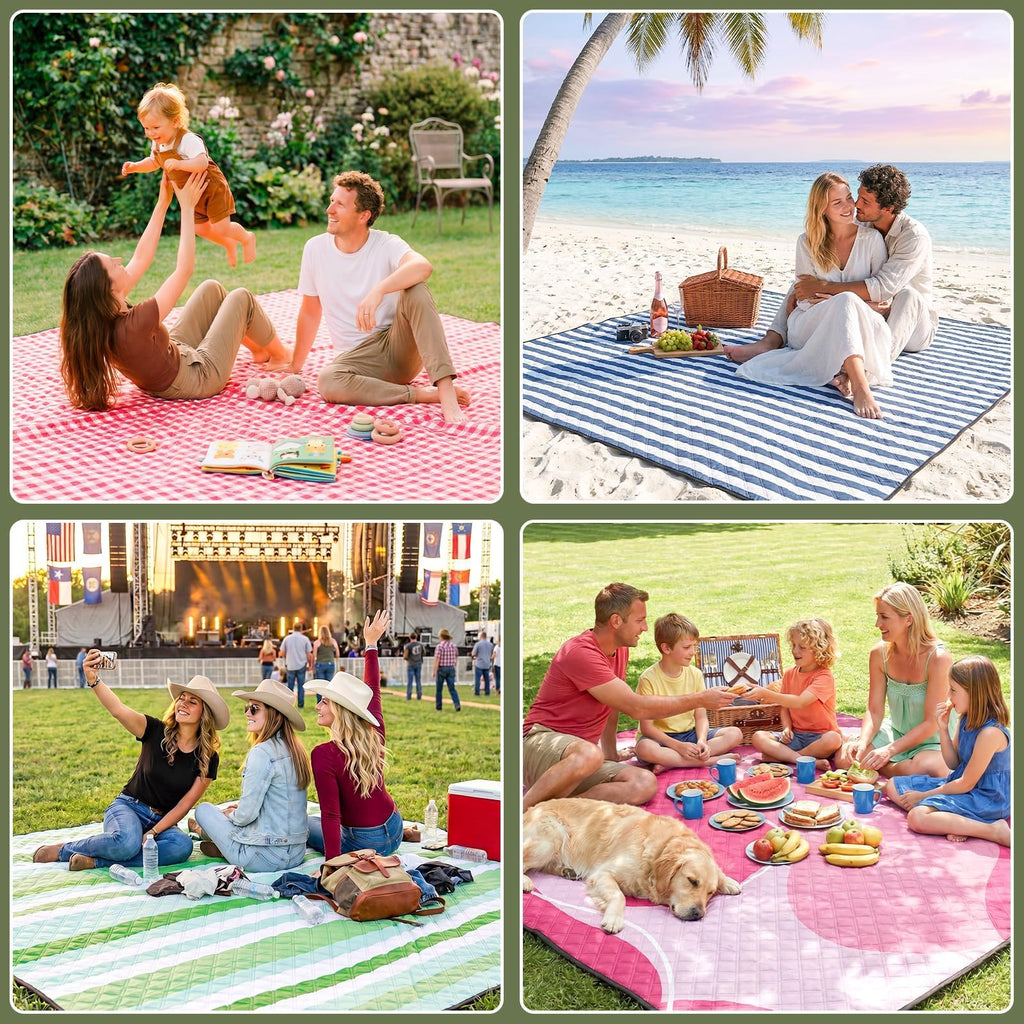 Waterproof Picnic Blanket Beach Outdoor Camping Mat Rug Extra Large Foldable Cute Big Travel Essential Accessories