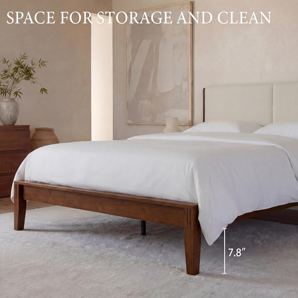Bed Frame, Japanese Joinery Bed Frame, Bamboo Wood Platform Bed with Noise Free Wood Slats and Metal