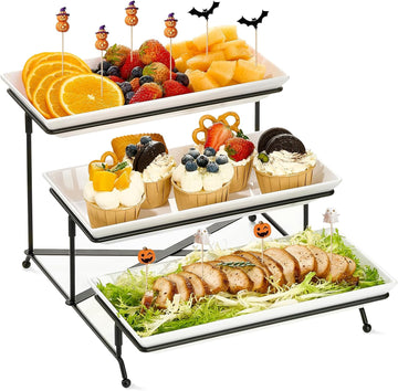 3 Tier Serving Tray Set, 12" Tiered Serving Trays Platters, Reusable Serving Tray for Party, Collapsible Sturdier