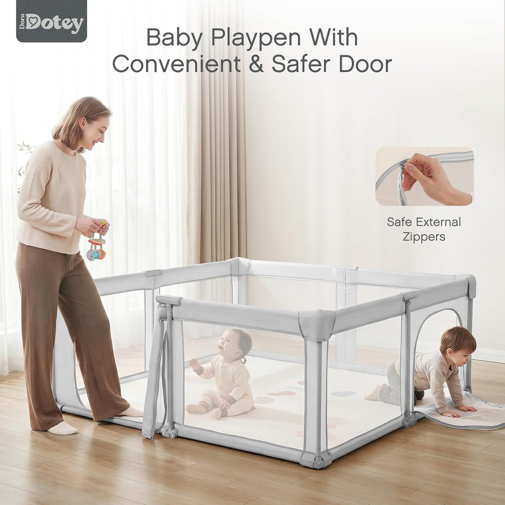 Baby Playpen, Pre-Assembled Foldable Playpen with Walk-in Door, 59"x 59" Large Baby Play Yard for Babies & Toddlers