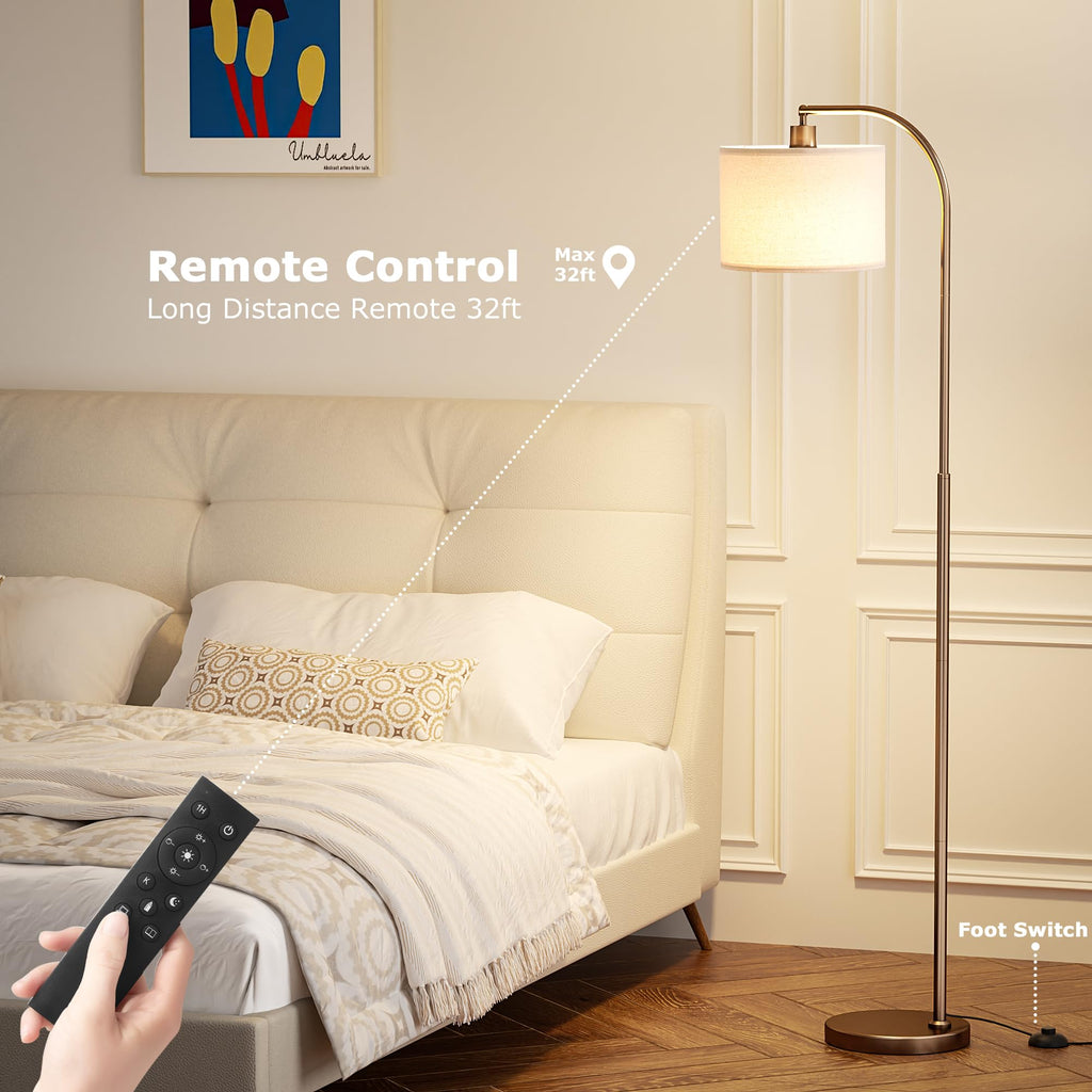 Arc Floor Lamp with Remote and Stepless Dimmable Bulb, Colors Temperature & Brightness Adjustable, Floor Lamps (Deep