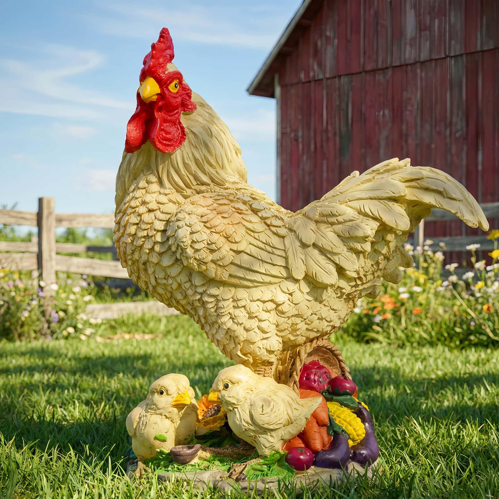 11.5" Chicken Bird Statue - Rustic Home Accents, Realistic Animal Sculptures, Resin Figurines, Yard Art, Funny Farm
