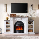 76 Inch Farmhouse Electric Fireplace TV Stand with Mantel, Entertainment Center for TVs up to 90 Inches, Media Console with 30 Inch Fireplace Insert Heater for Living Room or Bedroom