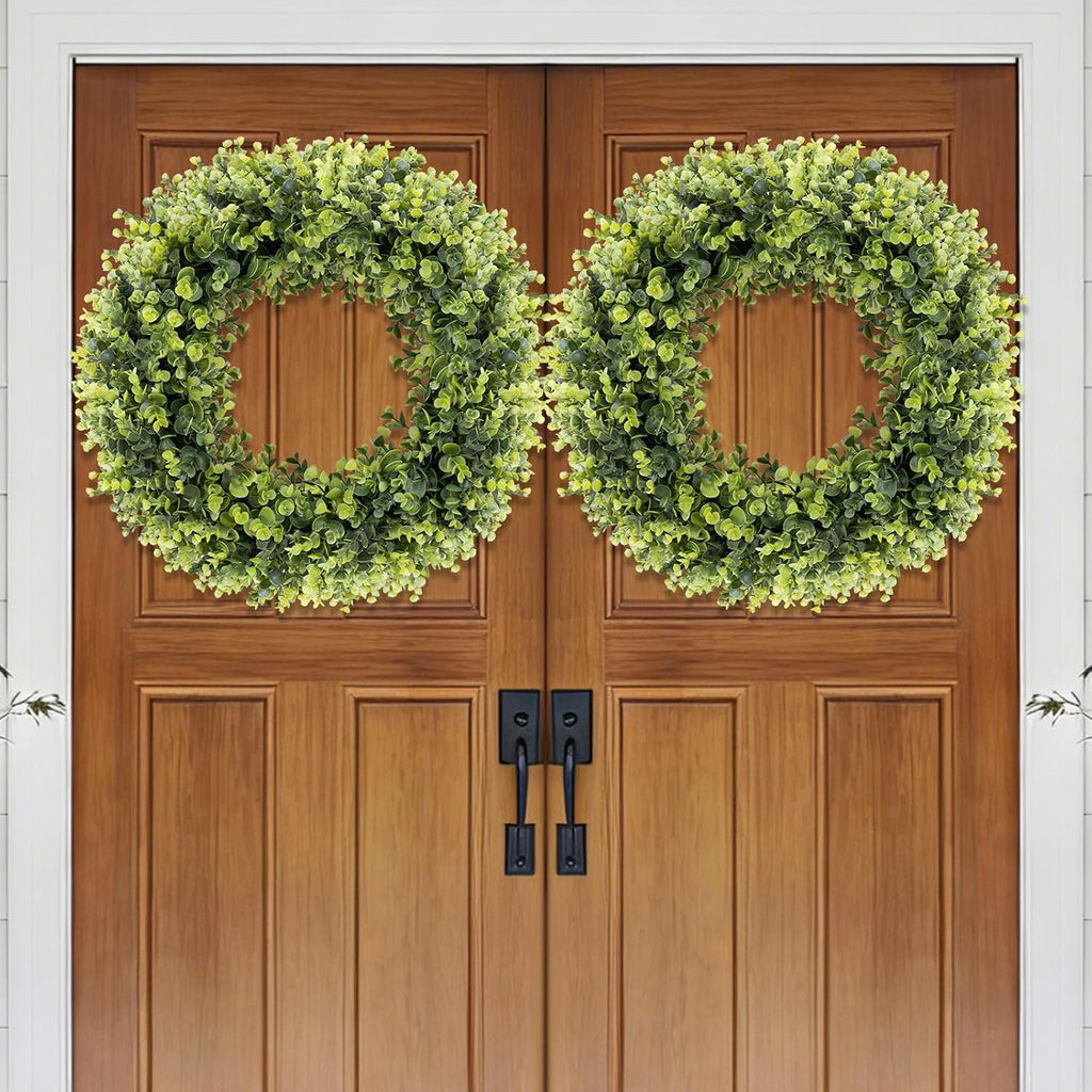 24In Large Boxwoods Door Wreaths for Front Door Spring Summer Outside All Season Green Year Round Artificial Greenery