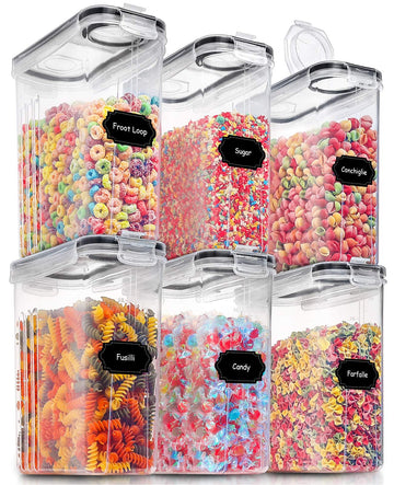Large Dry Food Storage Containers with Lids, 6PCS Airtight Cereal Containers Storage Set, Leak-proof Canister Set