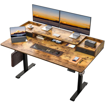 63 x 30 Inch Electric Standing Desk with 2 Drawers, Adjustable Height Widened Stand Up Desk with Storage, Sit to