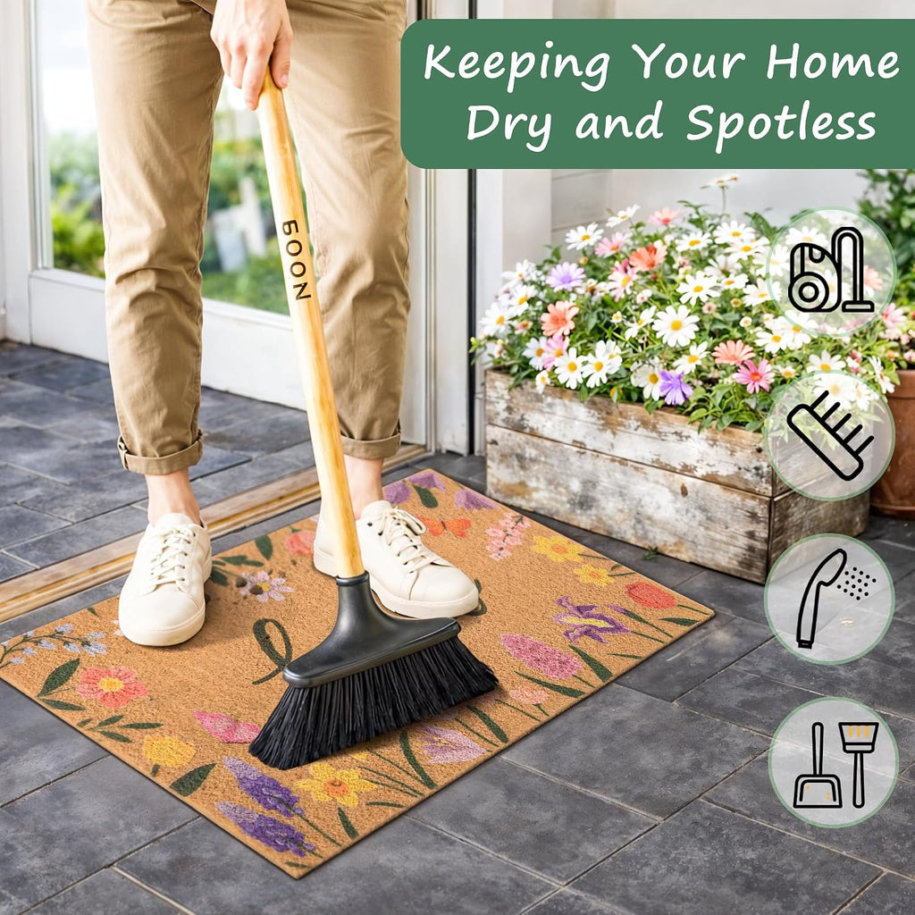 Wildflower Welcome Mat 17 x 29 5 27 6 x 43 3 Green White Striped Rug T
