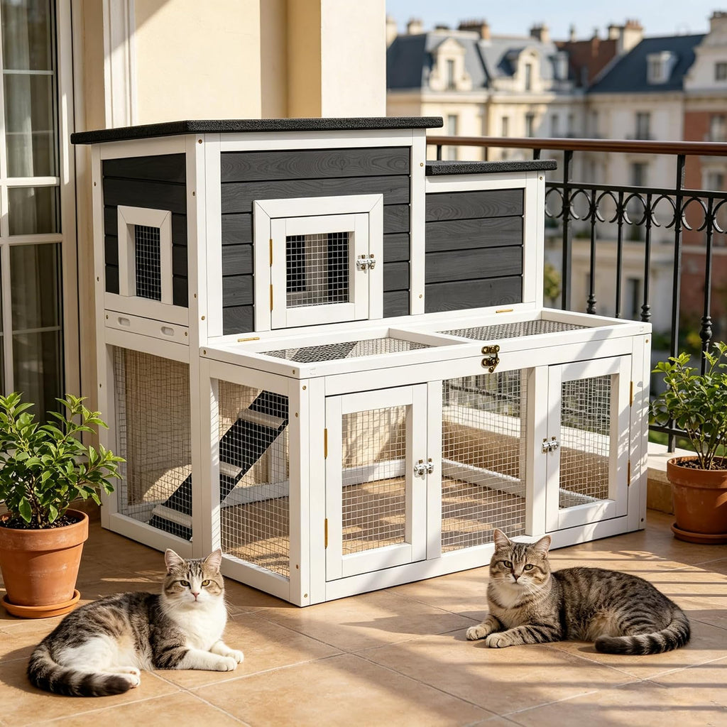 Outdoor Cat Condo Wooden Cat Enclosure, Feral & Stray Cat