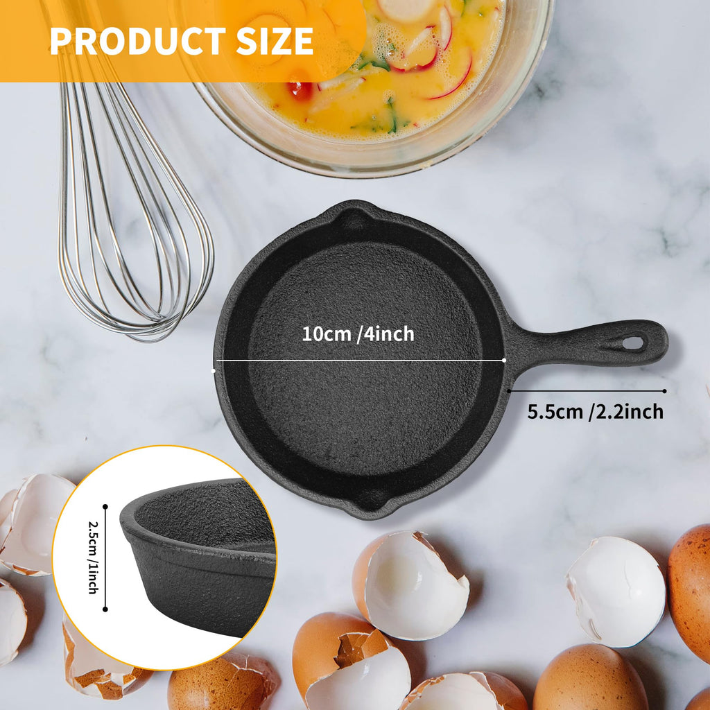 4 Inch Mini Cast Iron Skillet, Black, Set of 6