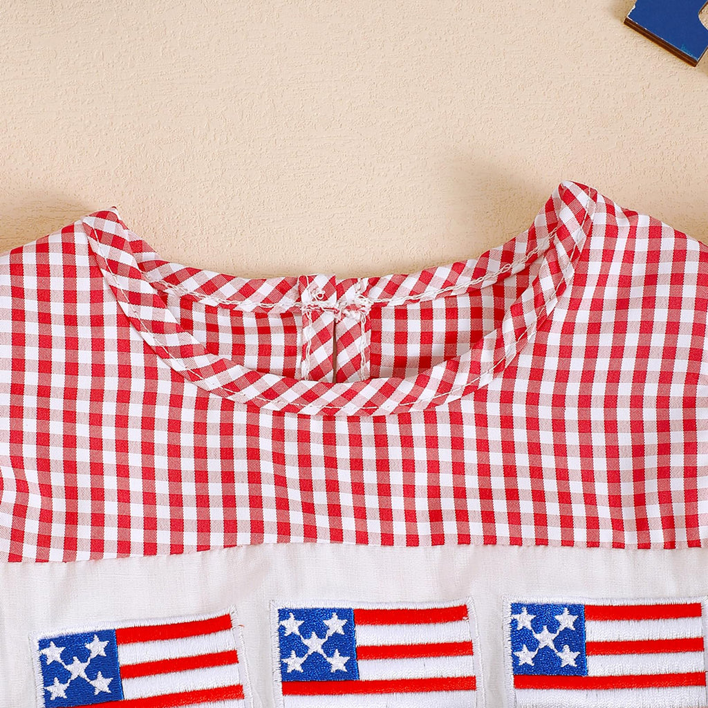 Baby Girl 4th of July Outfit American Flag Embroidery Bubble Romper Fourth of July Onesie Independence Day Outfits