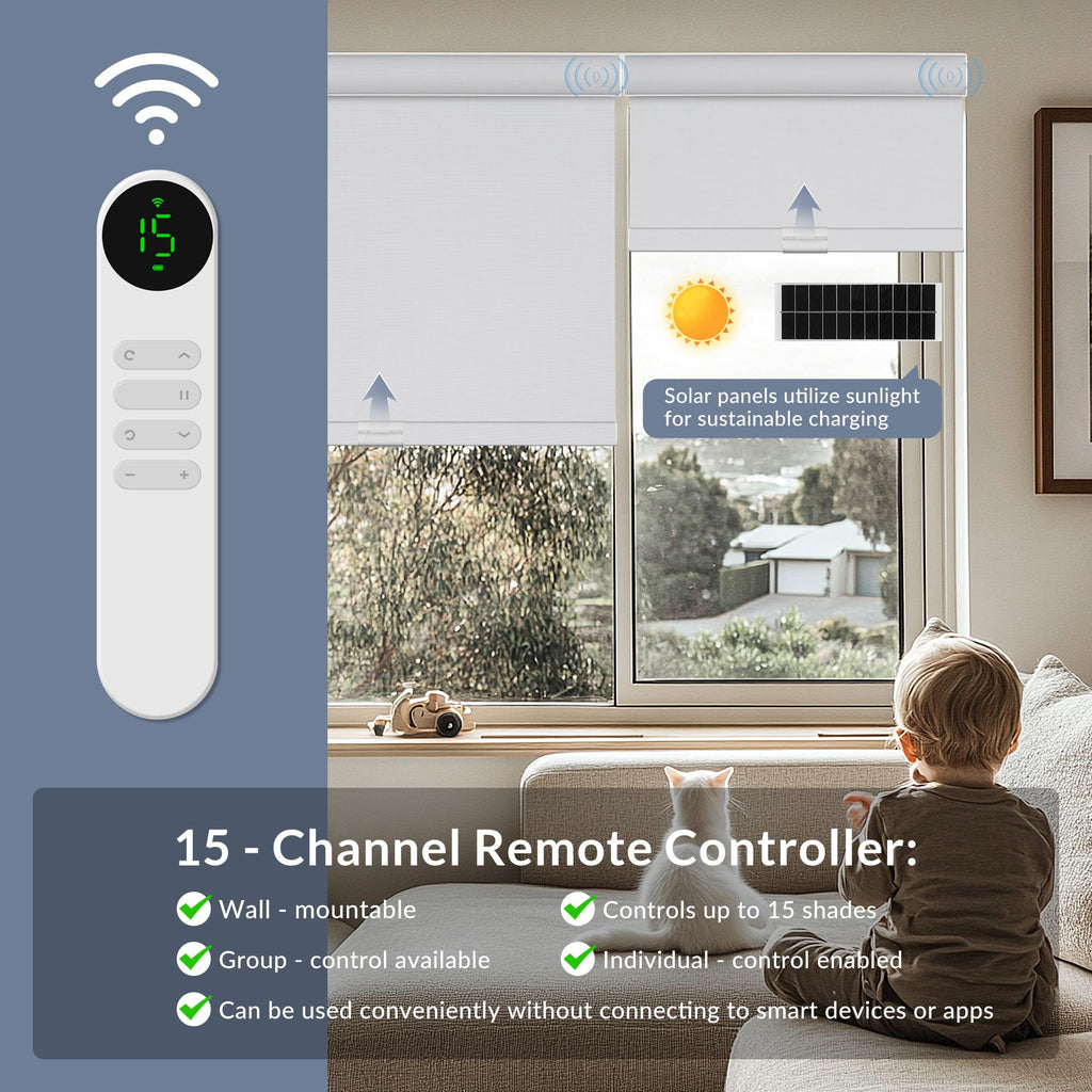 Motorized Roller Blinds - Blackout Chamarel Fabric Smart Electric Shades with Remote, Compatible with Alexa/Google