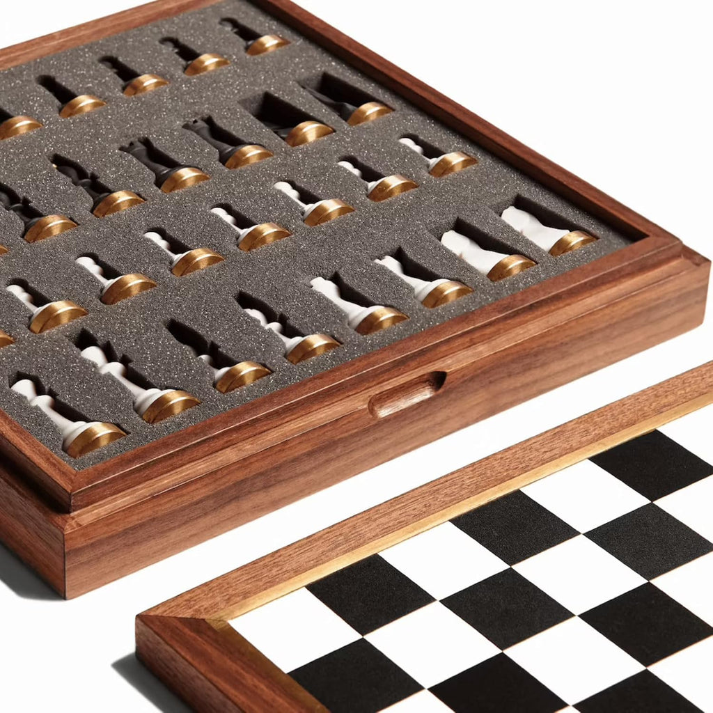 Luxury & Decorative Wooden Chess Set, Walnut Leather Chess Board with Weighted Chess Pieces, Unique Deluxe Wooden