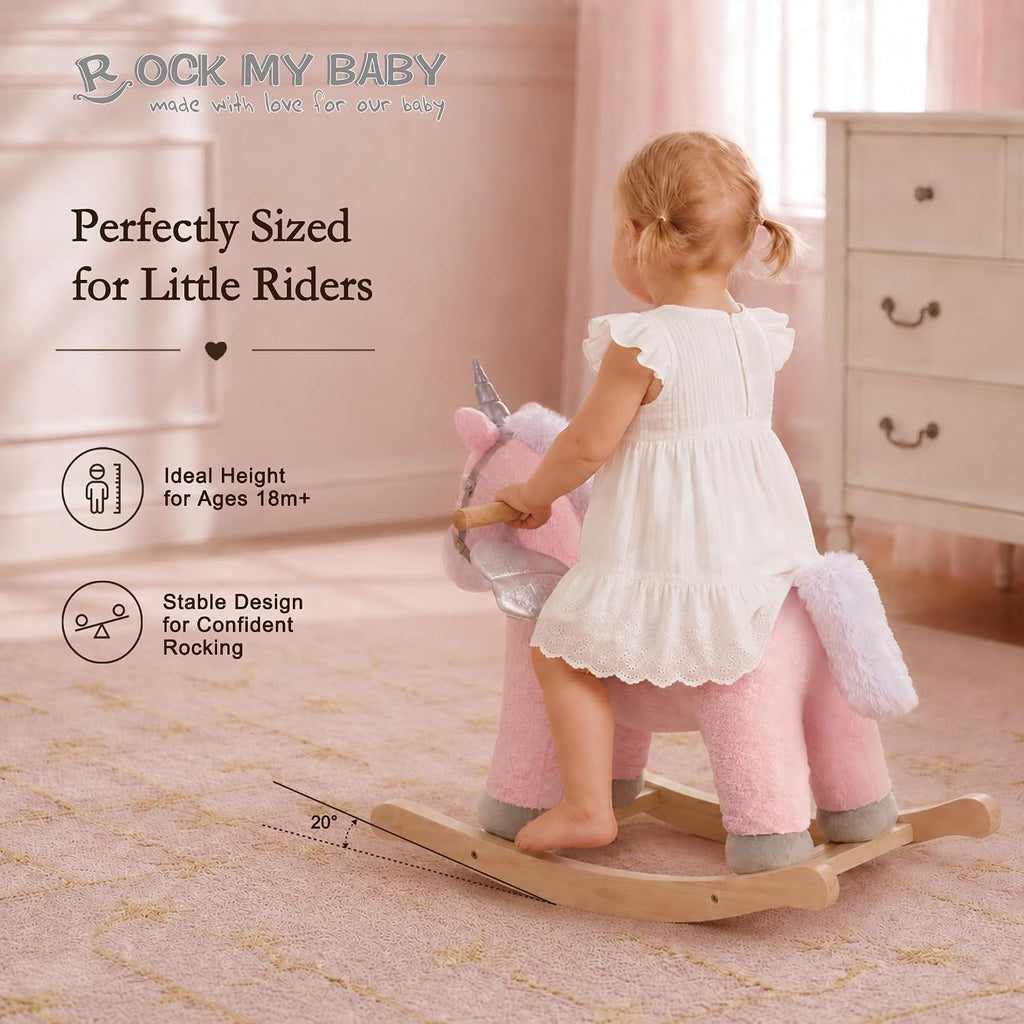 My Baby Rocking Horse, Rocking Animal with Realistic Sound, Stuffed Rocker for Toddlers 18M+, Soft Filling Ride on