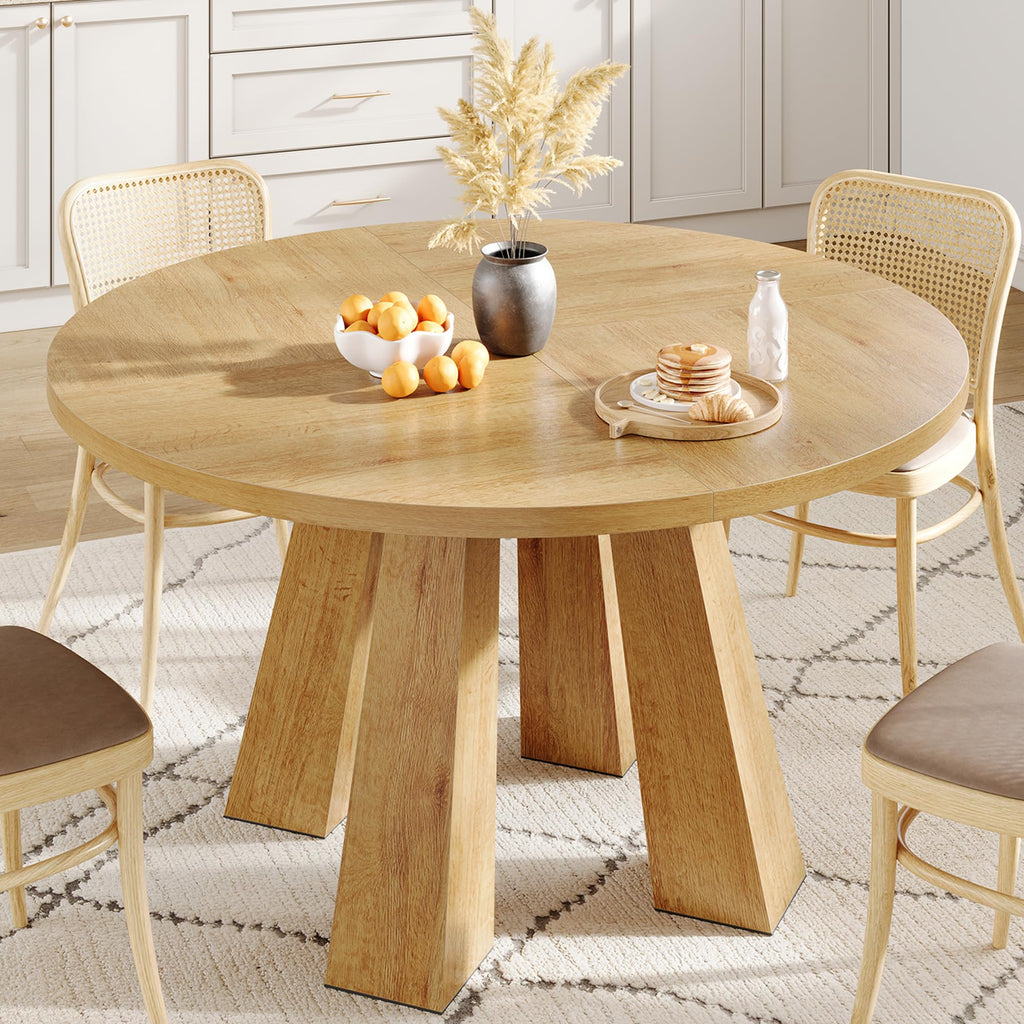 47" Round Dining Table for 4-6, Farmhouse Wood Kitchen Table