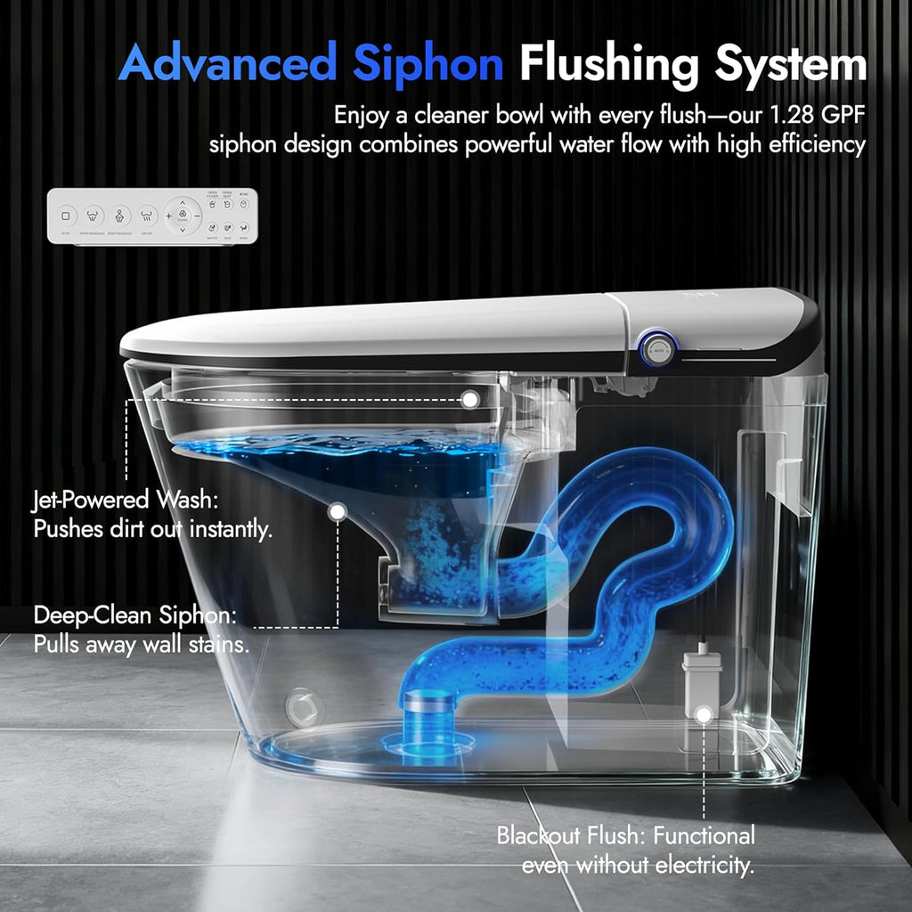 Elongated Smart Toilet With Bidet Built-in, Auto Open/Close Lid, Soft-Closed Heated Seat