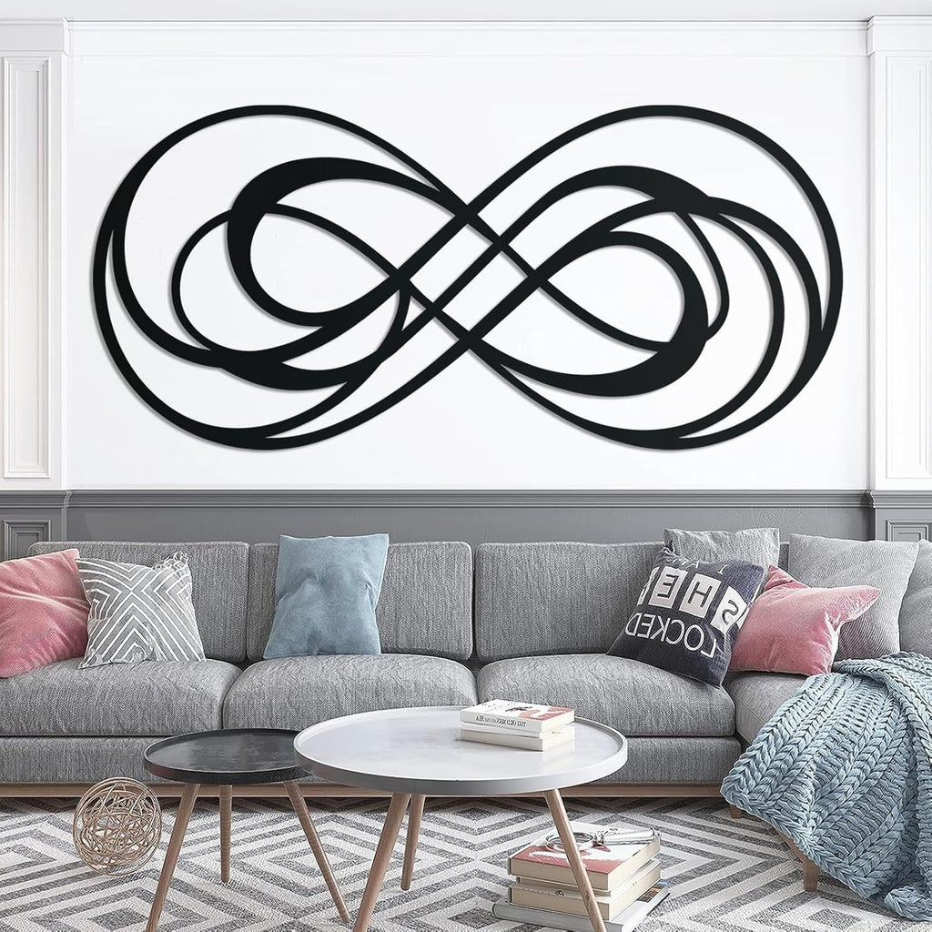 Layered Infinity Metal Wall Art, Abstract Loop Line Decor, Modern Wall Hanging Bedroom (Black, 24"x11"|60x28cm)