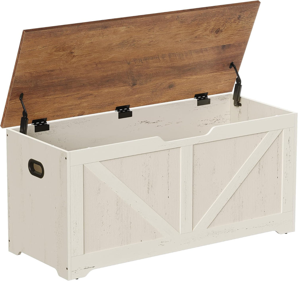 Storage Chest, Storage Bench with 2 Safety Hinges, Farmhouse Style, 15.7 x 39.4 x 18.1 Inches, , Honey Brown and