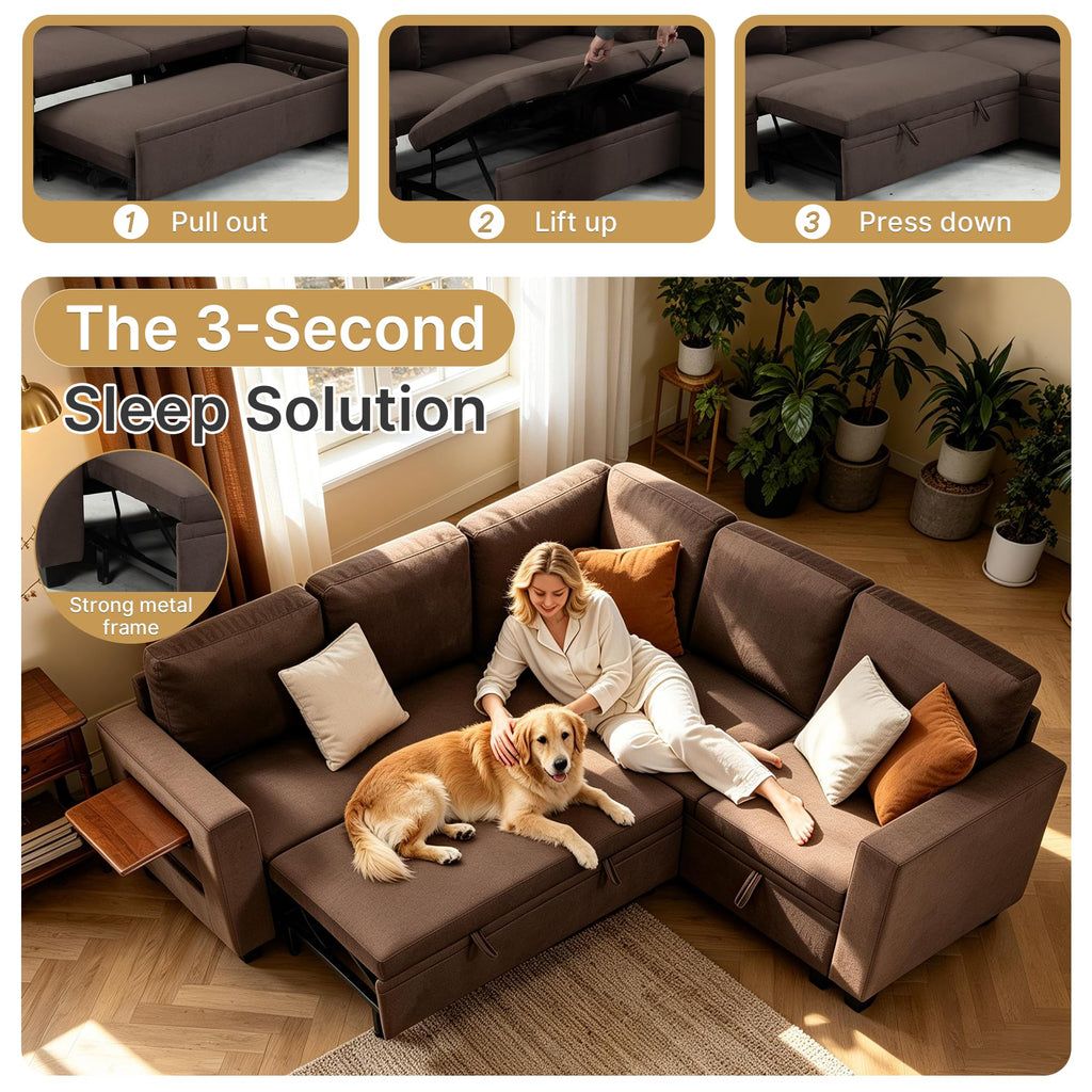 Modular Sectional Sofa with Pull Out Bed Sleeper Sofa L Shaped with Storage, Sectional Couch Convertible Sofa Bed