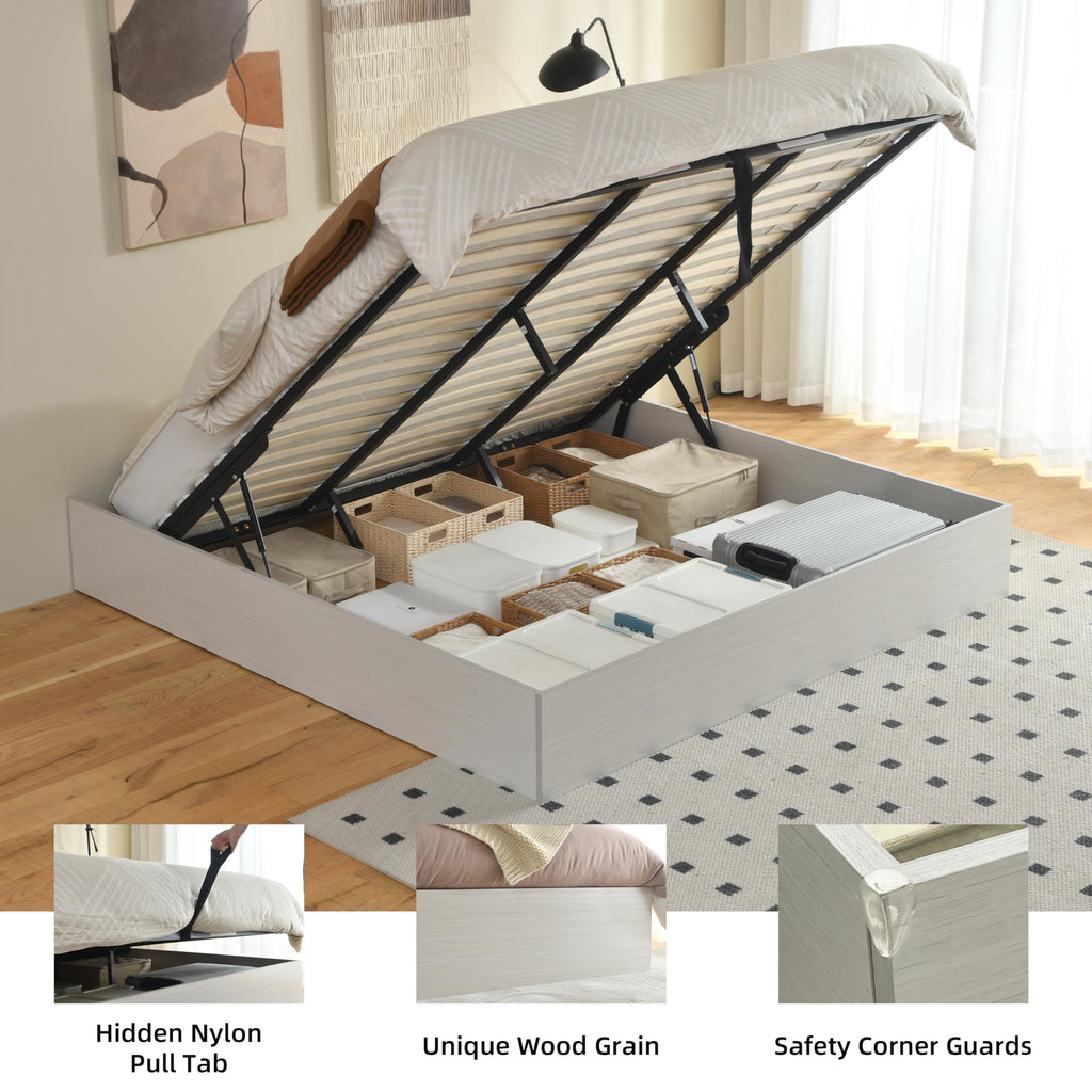 King Size Lift Up Storage Platform Bed Frame, Wood Bed Frame with Metal & Slats Support, Wooden Bed Frame Without