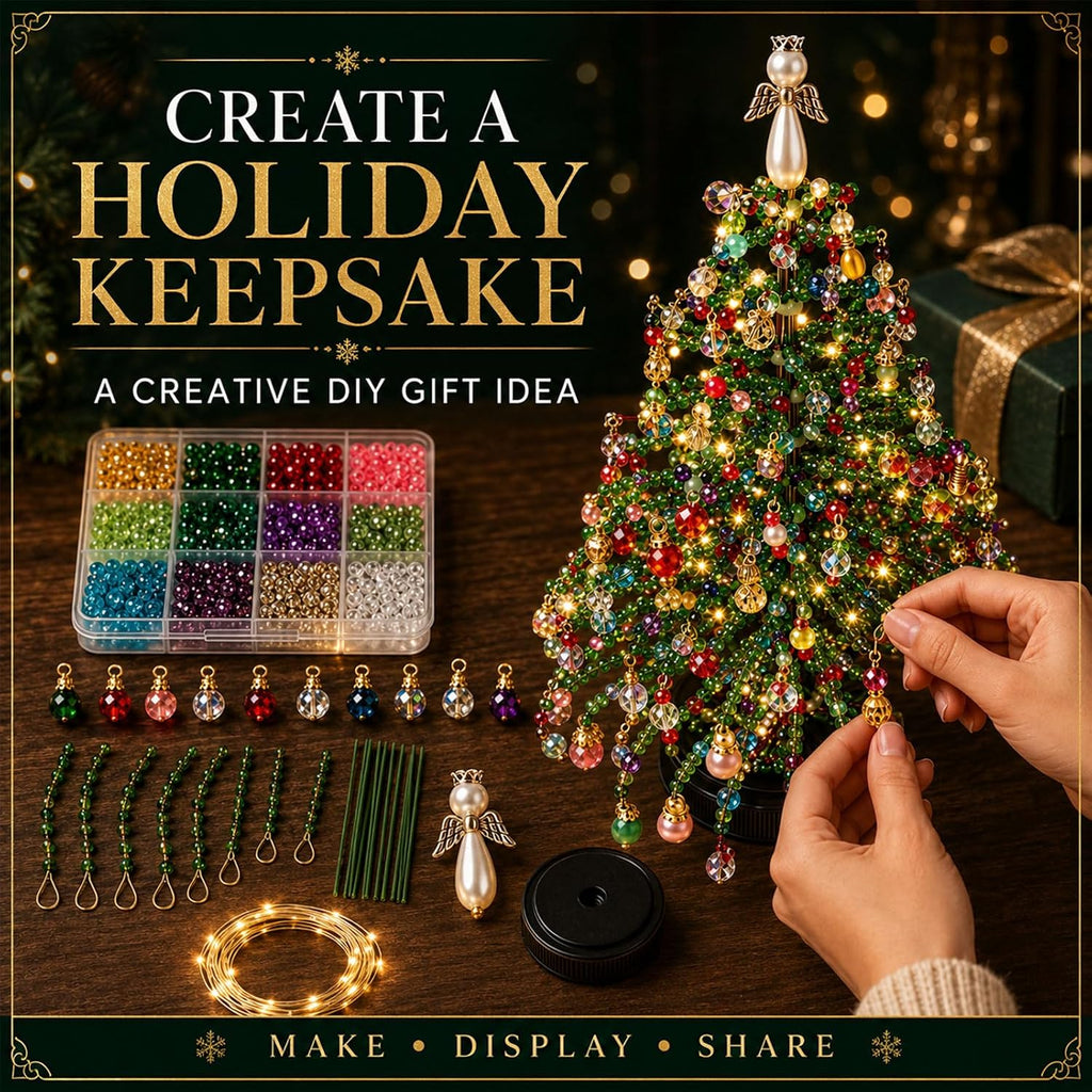2027 Upgraded DIY Beaded Christmas Tree Kit, 3D Crystal Bead and Pearl Craft Set for Adults with Metal Frame, Angel