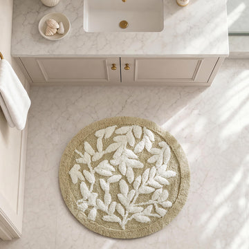 Serene Tufted Bath Rug Cotton Absorbent, Round, Natural