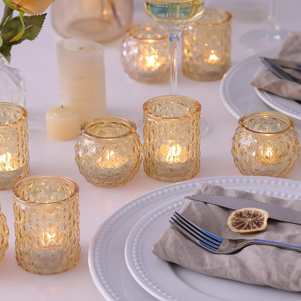 36 Pcs Assorted Gold Votive Candle Holders, Tea Light Candle Holder Glass for Wedding Table Decor, Gold Candle